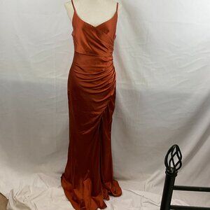 Baltic Born Maxi Dress M Rust Orange Spaghetti Straps Ruched
